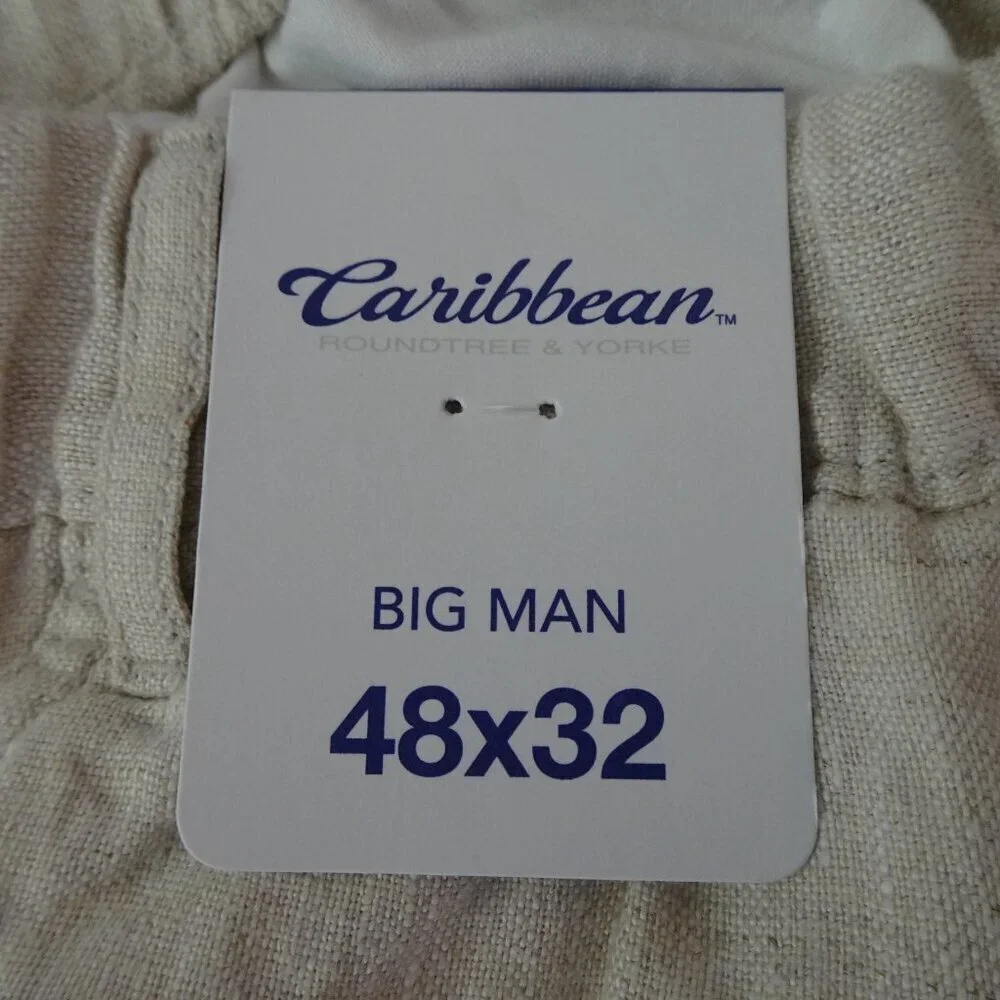 Roundtree Yorke Caribbean Linen Pants Big Men's Size 48x32 Beige Resort Beach
